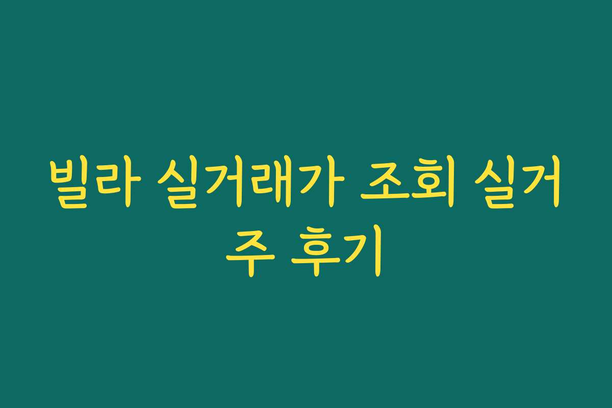빌라 실거래가 조회 실거주 후기