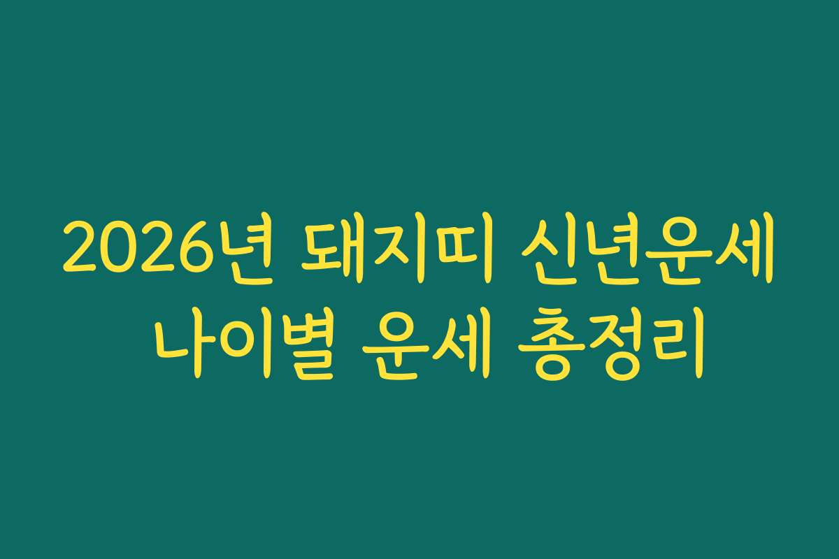 2026년 돼지띠 신년운세 나이별 운세 총정리