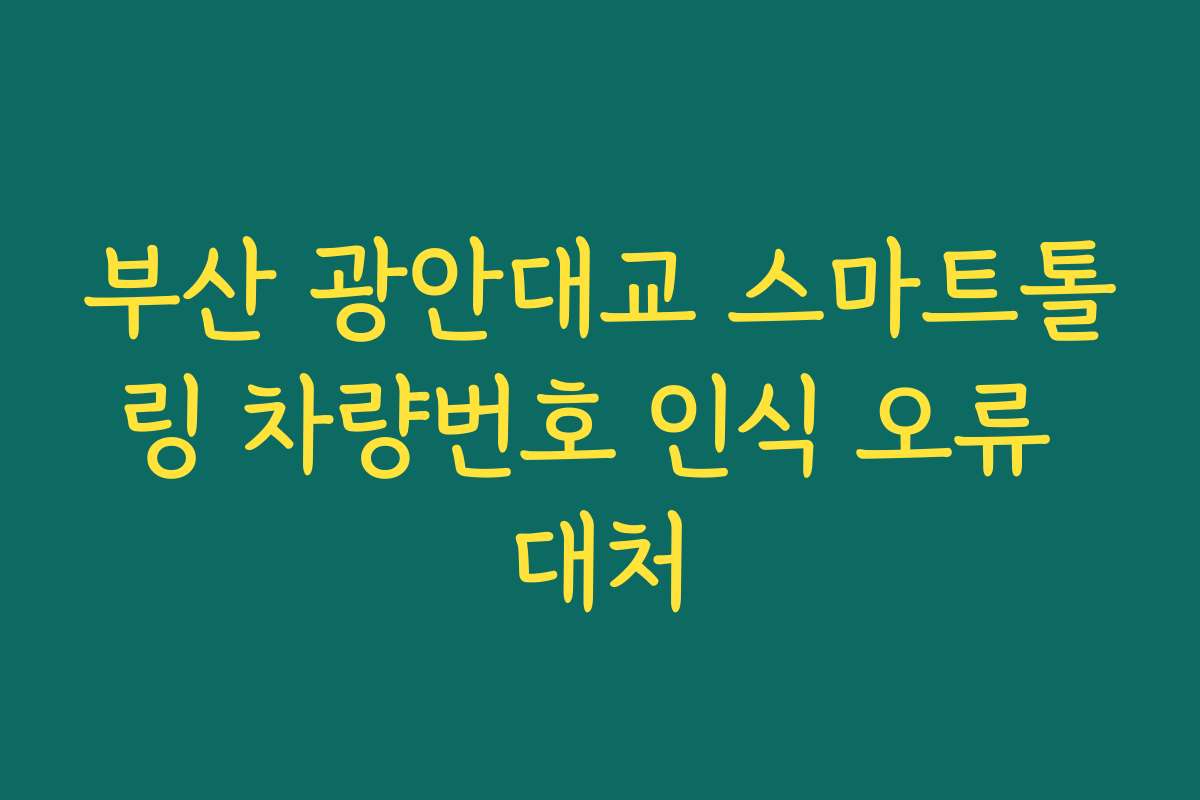 부산 광안대교 스마트톨링 차량번호 인식 오류 대처