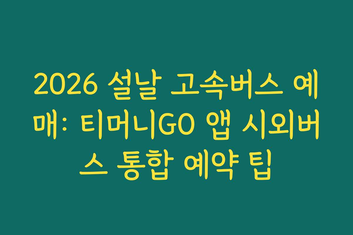 2026 설날 고속버스 예매: 티머니GO 앱 시외버스 통합 예약 팁