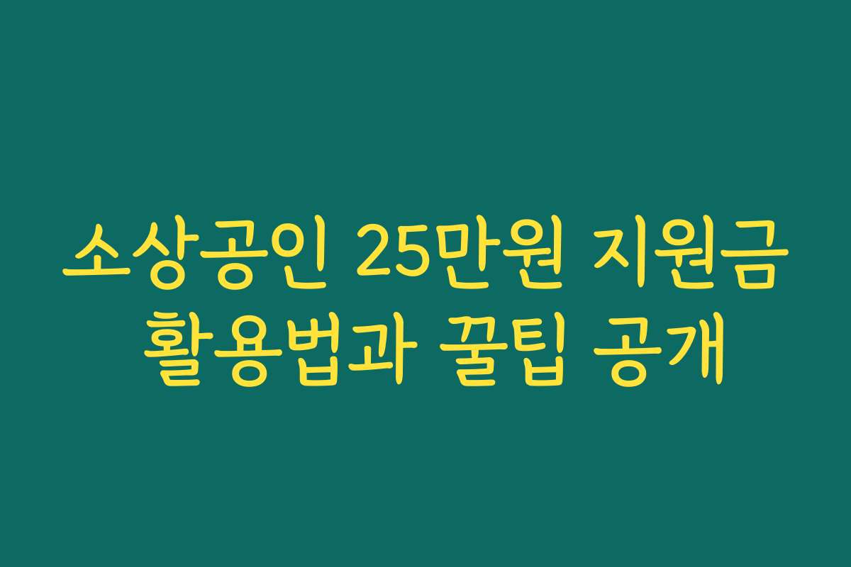 소상공인 25만원 지원금 활용법과 꿀팁 공개